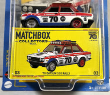Load image into Gallery viewer, Matchbox Collectors Red and White 70 Datsun 510 Rally 2023
