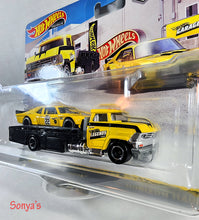 Load image into Gallery viewer, Hot Wheels Yellow Premium Legends Custom &#39;70 Nova Horizon Hauler Transport 2023
