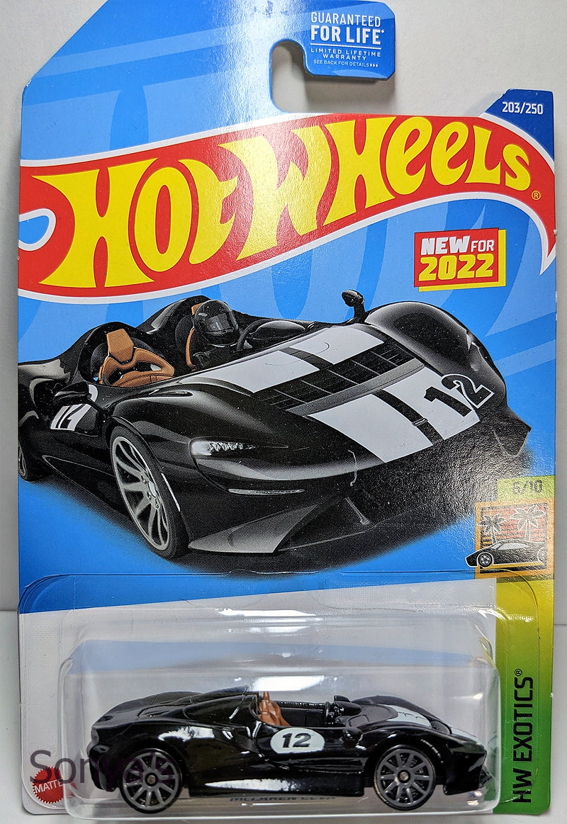 Hot Wheels brings you the latest in exotic sports cars – their Black McLaren Elva 2022. Combining Hot Wheels' classic die-cast excellence with McLaren's renowned engineering and styling, this car is sure to make an impression. Experience the exhilaration of racing a world-class machine with Hot Wheels' signature quality and detail.